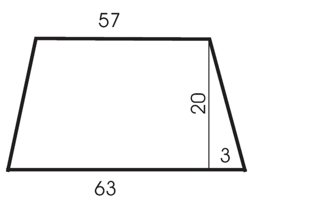 The figure below shows a simplified pattern for a wrap skirt that is 20 inches long and has a top hem of 57 inches. The bottom hem has a length of 63 inches. Suppose you decide to alter the pattern to Make a wrap skirt with the same top hem length but a length of 23 inches. How long should be the bottom Hem?   A)  64.48 inches B)  63.45 inches C)  63.14 inches D)  63.9 inches 