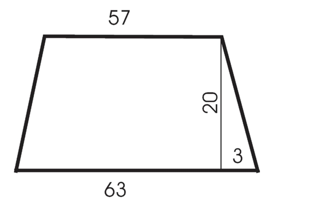 The figure below shows a simplified pattern for a wrap skirt that is 20 inches long and has a top hem of 57 inches. The bottom hem has a length of 63 inches. Suppose you decide to alter the pattern to Make a wrap skirt with the same top hem length but a length of 25 inches. How long should be the bottom Hem?   A)  64.94 inches B)  63.75 inches C)  63.43 inches D)  64.5 inches 