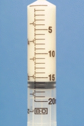 Identify the dosage measured on the syringe.  