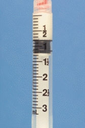 Identify the dosage measured on the syringe.  