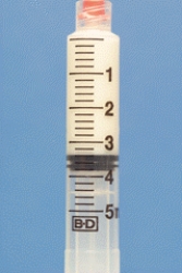 Identify the dosage measured on the syringe.  
