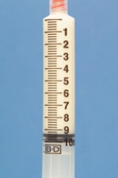 Identify the dosage measured on the syringe.  