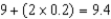 9.4 mL The calibrations divide each mL into five increments, so each shorter calibration measures two-tenths.   mL