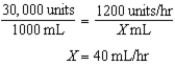 40 mL/hr 1 L   1000 mL/L = 1000 mL    
