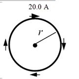 A wire is bent into the shape of a circle of radius r = 0.10 m and carries a 20.0-A current in the direction shown.   -Determine the magnetic moment of the loop. A) 0.20 A . m<sup>2</sup> B) 0.40 A . m<sup>2</sup> C) 0.63 A . m<sup>2</sup> D) 0.84 A . m<sup>2</sup> E) 1.3 A. m<sup>2</sup>