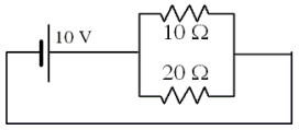 What is the total power dissipated in the two resistors in the circuit shown?   A) 10 W B) 15 W C) 33 W D) 67 W E) 670 W