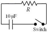  The figure shows a simple RC circuit consisting of a 10.0-µF capacitor in series with a resistor. Initially, the switch is open as suggested in the figure. The capacitor has been charged so that the potential difference between its plates is 100.0 V. At t = 0 s, the switch is closed. The capacitor discharges exponentially so that 2.0 s after the switch is closed, the potential difference between the capacitor plates is 37 V. In other words, in 2.0 s the potential difference between the capacitor plates is reduced to 37 % of its original value.   -Determine the numerical value of the resistance R. A) 1.0 × 10<sup>5</sup>  \varOmega  B) 2.0 × 10<sup>5</sup>  \varOmega  C) 5.0 × 10<sup>5</sup>  \varOmega  D) 1.0 × 10<sup>6</sup>  \varOmega  E) 2.5 × 10<sup>6</sup>  \varOmega