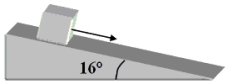  An ice cube,  \rho  = 917 kg/m<sup>3</sup>, is sliding down a frictionless incline as shown in the drawing. The sides of the cube each have a length of 0.75 m. What pressure does the cube exert on the incline?   A) 1800 Pa B) 6500 Pa C) 3600 Pa D) 2700 Pa E) 5100 Pa 