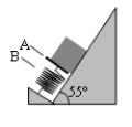 A spring with a spring constant k = 1600 N/m is at rest on the bottom of an inclined plane. A 7.0-kg block slides down the plane and makes contact with the spring at point A as shown. After contact, the spring is compressed to point B, 0.20 m from point A, where the speed of the block is zero m/s. What was the speed of the block just before contact with the spring?   A) 3.2 m/s B) 12 m/s C) 2.4 m/s D) 9.1 m/s E) 4.2 m/s