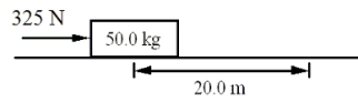 A 325-N force accelerates a 50.0-kg crate from rest along a horizontal frictionless surface for a distance of 20.0 m as shown in the figure.   -What is the final speed of the crate? A) 11.4 m/s B) 16.1 m/s C) 32.2 m/s D) 131 m/s E) 259 m/s