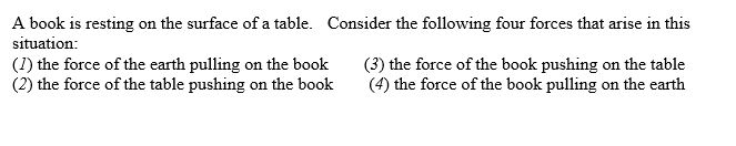   -Which two forces form an  action-reaction  pair that obeys Newton's third law? A) 1 and 2 B) 1 and 3 C) 1 and 4 D) 2 and 4 E) 3 and 4