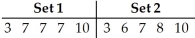Which set has the largest standard deviation?   A) Neither,because set 1 and set 2 have the same standard deviation. B) Set 1,because 7 and 7 in set 1 are farther from 7 than 6 and 8 in set 2. C) Set 1,because 6 and 8 in set 1 are farther from 7 than 7 and 7 in set 2. D) Set 2,because 6 and 8 in set 2 are farther from 7 than 7 and 7 in set 1. E) Set 2,because 7 and 7 in set 2 are farther from 7 than 6 and 8 in set 1.