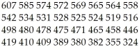 Here are the average mathematics achievement scores for ninth graders in 32 counties.   A) 324,419,419,542,607 B) 324,432.5,507,550,607 C) 324,446,507,558,607 D) 324,419,516,542,607 E) 324,419,507,542,607