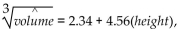 In predicting the growth of the volume of a small bay by measuring the height of the water at a Dock, a researcher is using a model of Where height is measured in m And volume cubic miles. If the height rises to 3.45 m, what is the predicted volume?