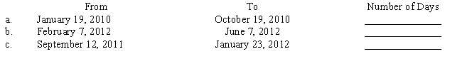 Compute the number of days upon which interest would be computed in the following situations. Check for leap years. ​  