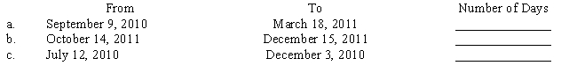 Compute the number of days upon which interest would be computed in the following situations. Check for leap years. ​  