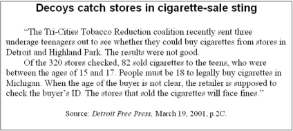 Read the news story below.Using the 95 percent confidence level,what sample size would be needed to estimate the true proportion of stores selling cigarettes to minors with an error of ± 3 percent? Explain carefully,showing all steps in your reasoning.  