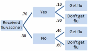 From the following tree,find the probability that a randomly chosen person will get the flu.   A)  .19 B)  .07 C)  .81 D)  .70 