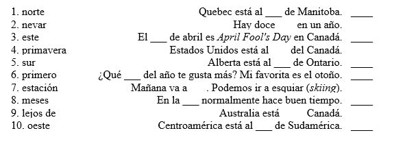 Match each sentence with the word that best completes it.   