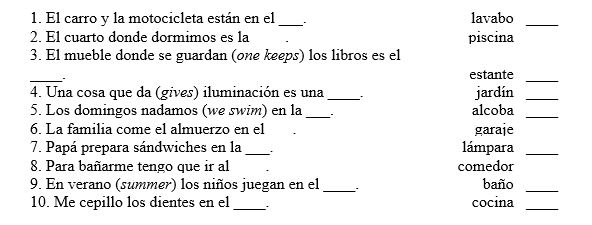 Match each sentence with the word that best completes it.   