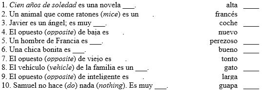 Match each sentence with the correct word to complete it.   
