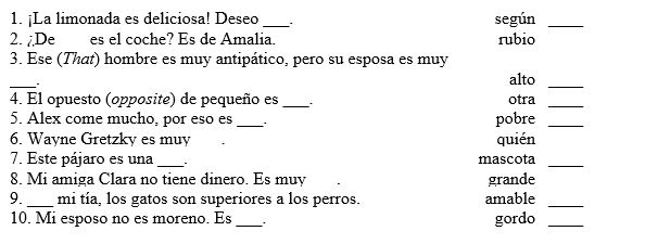 Match each sentence with the correct word to complete it.   