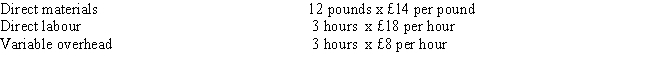 Figure 2 Rax Company has developed the following standards for one of its products: The following activities occurred during the month of October:    The company records materials price variances at the time of purchase.    -Refer to Figure 2. Rax's labour rate variance would be A)  £4,300 favorable B)  £4,300 unfavorable C)  £2,500 favorable D)  £2,500 unfavorable