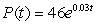 The population of a certain Virginia county is currently 46,000 and is growing at 3% annually. The population t years from now can be modeled using the formula   where P(t) is the population of the county in thousands. In how many years will the population reach 80,000?