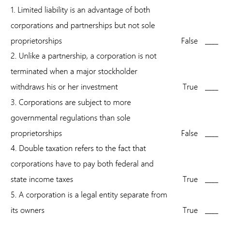 Indicate whether each of the following statements is true or false.   