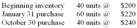 During November 2014, Cooper Company sold 120 units of a product for $375 each. Selling and administrative expenses for the year were $14,000. All transactions were cash transactions. The following information is also available about Cooper's inventory and purchases:    The company's income tax rate is 30%. Required: a) Prepare an income statement for Cooper Company for 2014 assuming: 1) FIFO inventory cost flow 2) LIFO inventory cost flow b) Prepare the operating activities section of the Statement of Cash Flows for 2014 assuming: 1) FIFO inventory cost flow 2) LIFO inventory cost flow