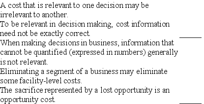 Indicate whether each of the following statements is true or false.   
