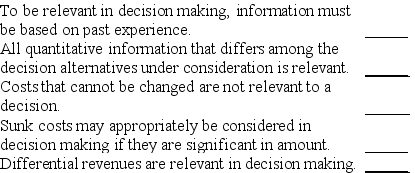 Indicate whether each of the following statements is true or false.   