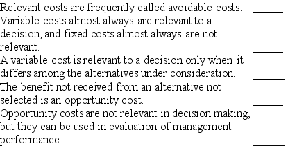 Indicate whether each of the following statements is true or false.   
