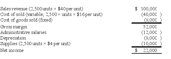 <strong>The following income statement is provided for Ramirez Company for the current year: What amount was the company's contribution margin?</strong> A) $50,000 B) $22,000 C) $52,000 D) $60,000
