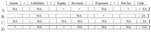 Which of the following correctly shows the effect of Raymond's purchase of the copyright on the financial statements?   A) Option A B) Option B C) Option C D) Option D