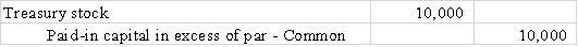 Llewelyn Company purchased 1,000 shares of its own $10 par value common stock when the market price of the stock was $36 per share.Select the journal entry that correctly records Llewelyn's purchase of treasury stock.         