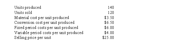 Use the following information for the next 7 questions. PFA Corporation uses a throughput costing system and reported the following information for its first month of operations:   -PFA's throughput ending inventory was A)  $70 B)  $200 C)  $0 D)  $490