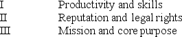 <strong>An organisation's core competencies are related to its strengths relative to competitors. Those strengths can include </strong> A) I and II only B) II and III only C) I and III only D) I, II, and III
