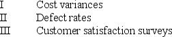 Non-financial measures include   A)  I and II only B)  II and III only C)  I and III only D)  I, II, and III