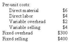Assume the following cost data:   A special order for 100 units is received. The buyer wants his name stamped on each unit. This will increase labor costs by $0.25 per unit and cost $300 for the stamping machine. What price must be charged to earn $300 on the special order? A)  $1,925 B)  $1,775 C)  $2,225 D)  $2,075