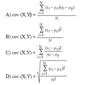 Which of the following formula is used to compute covariance between two variables X and Y?