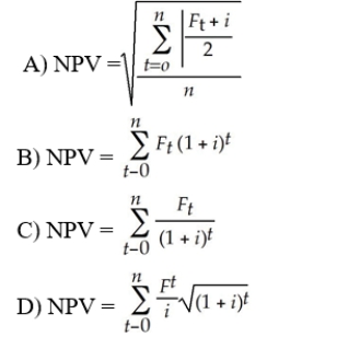 Identify the equation for calculating the net present value for a stated period of time, where Ft = cash flow in period t, and i is the discount rate.