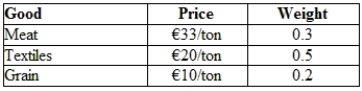 A basket of goods sold in the Eurozone is priced and weighted as shown in the following table:   And the same basket for the United States is priced and weighted as shown in the following table:   The exchange rate for $/€ is 1.25. Is it preferable for an arbitrageur to purchase goods in the United States or in the Eurozone? To which of them should the arbitrager resell these goods?
