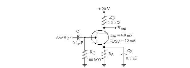   -Refer to the figure above. If Vin = 50 mVp- p, the output voltage is A) 4.4 Vp- p. B) 50 mVp- p. C) 0.044 Vp- p. D) 440 mVp- p.