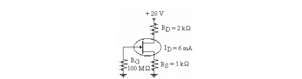   -Refer to the figure above. In this circuit, VGS is biased correctly for proper operation. This means that VGS is A) 0 V. B) positive. C) negative. D) either negative or positive.