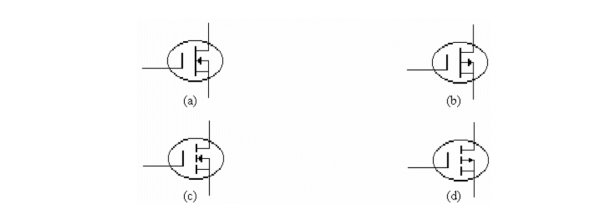   -Refer to c) in the figure above. This symbol identifies A) an n-channel E- MOSFET. B) a p-channel D- MOSFET. C) a p-channel E- MOSFET. D) an n-channel D- MOSFET.