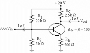   -Refer to the figure above. If an emitter- bypass capacitor were installed, AV would be A) 4.96. B) 398. C) 125. D) 560.