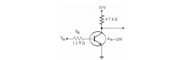   -Refer to the figure above. If the value of the collector resistor is increased to 6.8 k▲, the new value of ICsat) is A) 2.13 mA. B) 1.47 mA. C) 0.68 mA. D) 0 mA.