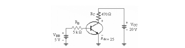   -Refer to the figure above. If this transistor is operating in saturation, the value of ICsat) is A) 42.6 mA. B) 4.26 mA. C) 9.4 mA. D) 28.6 mA.