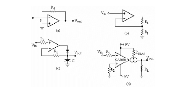   -Refer to the figure above. Which of these circuits contains an OTA? A) a)  B) b)  C) c)  D) d) 